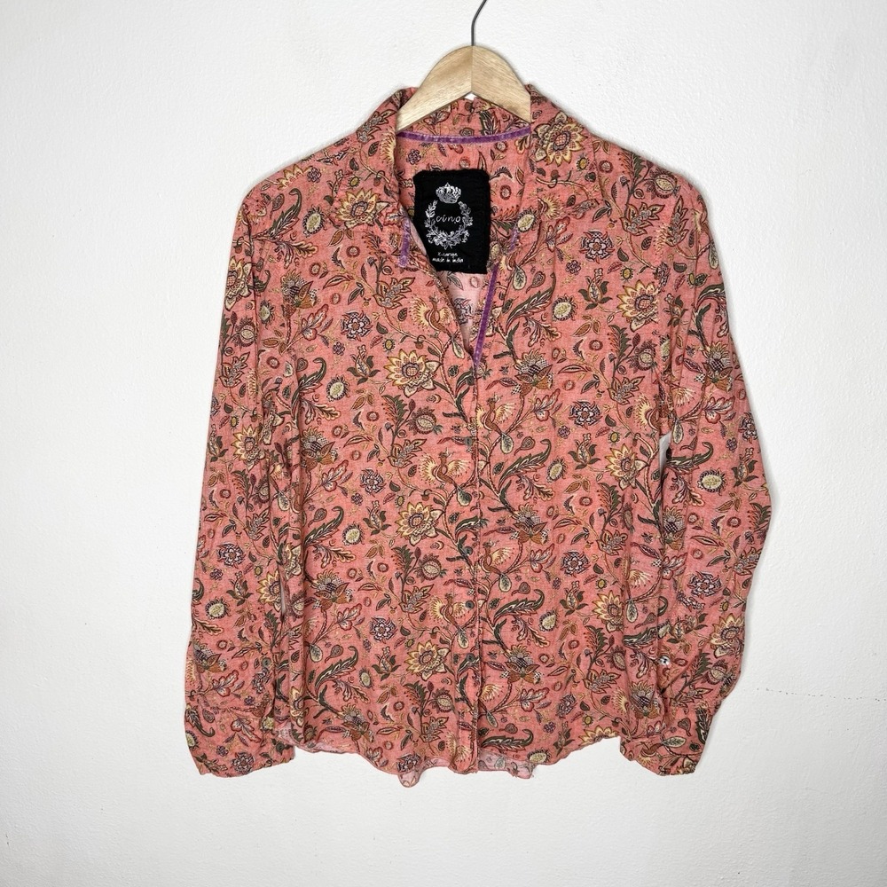 Cino Hoxton Floral Button Down Long Sleeve Shirt Roll Tab Sleeves Women's XL